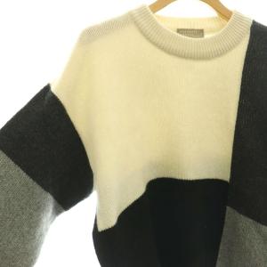 MARGARET HOWELL ニット セーター 長袖 クルーネック ウール カシミヤ混 2 黒 ブラック グレー 白 ホワイト /BB