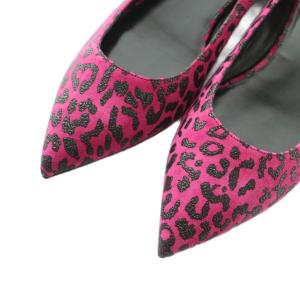 SAINT LAURENT PARIS パンプス ポインテッドトゥ ローヒール スエード レオパード柄 38 25.0cm ピンク 黒 359226