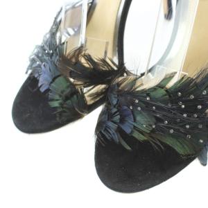 JIMMY CHOO サンダル 37 24cm 黒 ブラック フェザー装飾 ラインストーン装飾 ハイヒール ストラップ /RI