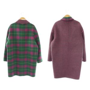 MAX&CO. リカルド リバーシブルウールコート チェック 36 グリーン ピンク /HK OS SH