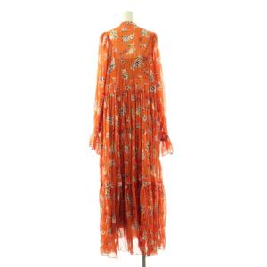 SLOBE IENA 24AW ヴィンテージフラワープリントワンピース ロング 長袖 オレンジ マルチカラー /DO OS