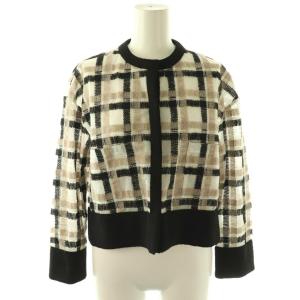 24AW ヘアリープラッドエンブロイダリーコンビ ショートクルーネックジャケット ノーカラー チェック