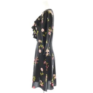 kate spade new york シルク フリル 花柄 ワンピース ひざ丈 0 ブラック マルチカラー /DF OS