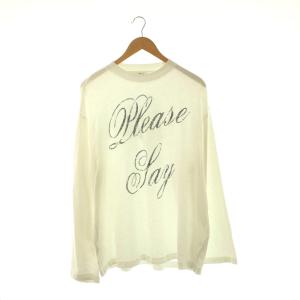 オーバーサイズ長袖Tシャツ カットソー ロゴ リネン混 XS ホワイト ブラック /DO OS