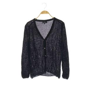 CREPED COTTON TUCKED S CARDI カーディガン Vネック 透かし編み S ネイビー