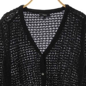 Theory CREPED COTTON TUCKED S CARDI カーディガン Vネック 透かし編み S ネイビー