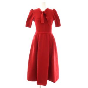 24AW ボウタイニットワンピース ロング 五分袖 36 レッド /DO OS