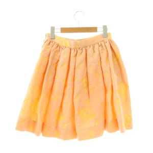 miumiu 花柄 ミニスカート フレアスカート 42 サーモンピンク イエロー /DF OS