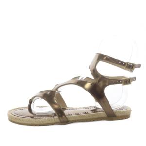 JIMMY CHOO トングサンダル フラット エスパドリーユ ストラップ レザー 38.5 ゴールド色 /YO14