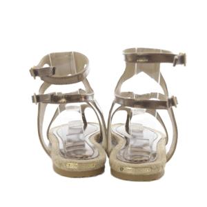 JIMMY CHOO トングサンダル フラット エスパドリーユ ストラップ レザー 38.5 ゴールド色 /YO14