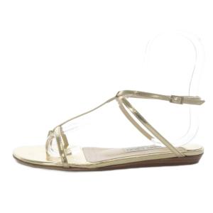 JIMMY CHOO サンダル フラット アンクルストラップ レザー 37.5 ゴールド色 /YO15
