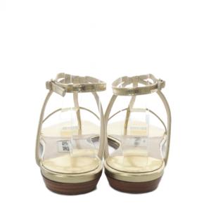 JIMMY CHOO サンダル フラット アンクルストラップ レザー 37.5 ゴールド色 /YO15