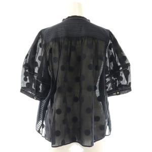 TOMORROWLAND collection 24SS テクスチャーコンビ ランタンスリーブブラウス 半袖 36 ブラック /HK OS