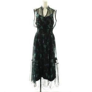 25AW シアーフラワープリーツワンピース ノースリーブ ロング 1 黒 青 FWFO254141 /TK