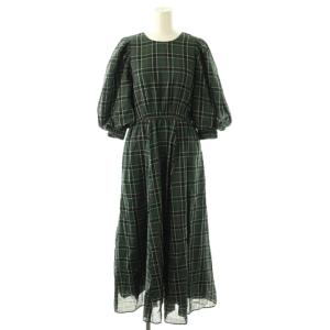 Cotton Voile Check Volume Sleeve Dress ワンピース チェック ロング