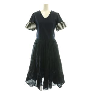  BORDER CUFF TWILL リタッチブルスリーブワンピース  36 ネイビー ブラック