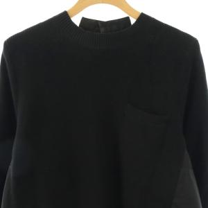 sacai バックプリーツ ニット ドッキングシャツ 七分袖 プルオーバー 1 ブラック /MY OS SH