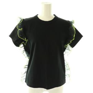 AD2022 オーガンジーフリルコットンポンチTシャツ 半袖 S ブラック /MY OS SH