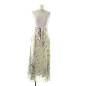 24AW シアーノースリニット花柄ドッキングワンピース ロング ノースリーブ M ラベンダー グレー /HK
