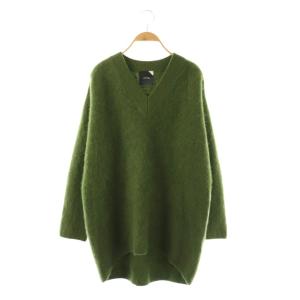 セーター ニット Vネック ファー カシミヤ 長袖 2 グリーン /YO OS