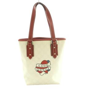 GGキャンバス PVC LOVE GUCCI トートバッグ オフホワイト レッド