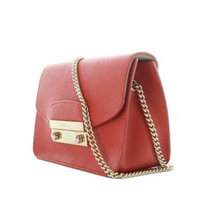 FURLA メトロポリス ショルダーバッグ レザー 本革 オレンジ 型押し フラップ開閉 チェーン /RI OS