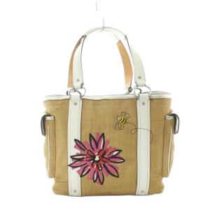 COACH トートバッグ ベージュ 白 ホワイト 花柄 フラワー 蜂 ジュート レザー 9447 /RI OS
