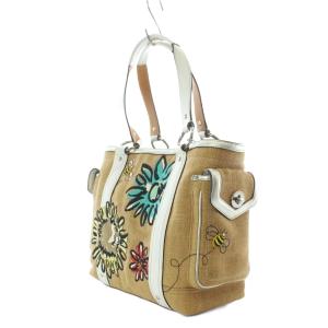 COACH トートバッグ ベージュ 白 ホワイト 花柄 フラワー 蜂 ジュート レザー 9447 /RI OS