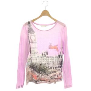 転写長袖Tシャツ カットソー XL ラベンダーピンク マルチカラー /DO OS