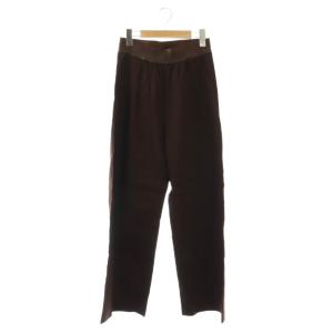 Stretch twill タックパンツ ワイド リネン 36 ブラウン /HK OS
