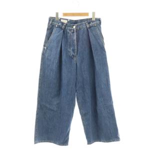 ワイドデニムパンツ ボタンフライ 34 ブルー