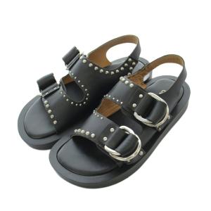 DOUBLE STRAP SANDAL サンダル 8 25cm 黒 ブラック バックル スタッズ装飾 厚底