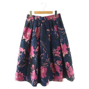 25AW 花柄カットジャガードスカート ロング フレア 38 ネイビー マルチカラー /DO OS