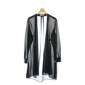 24SS トリコットオーガンジートッパー カーディガン M ブラック ノーカラー 長袖 シアー素材 /OK