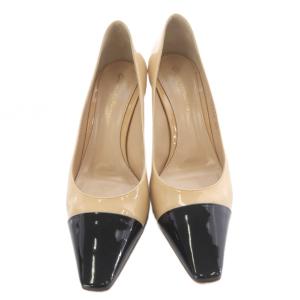 Gianvito Rossi エナメル パンプス ピンヒール 37 ベージュ 黒 ブラック /SR