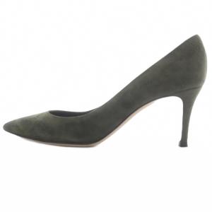 Gianvito Rossi スエード パンプス ピンヒール ポインテッドトゥ 37.5 カーキ 緑 グリーン /SR