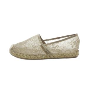 VALENTINO エスパドリーユ フラットシューズ 37 24cm O92 ORO/NUDE 金色 ゴールド色 レース 花柄