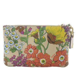 COACH スモール リストレット・フローラル プリント ポーチ レザー ベージュ CJ374 /YO20