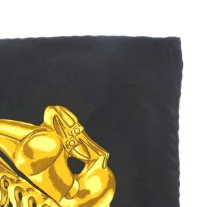 HERMES カレ90 LES CAVALIERS DOR 黄金の騎士 スカーフ ポケットチーフ 絹 シルク 黒 ブラック