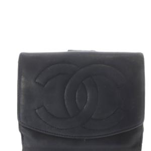 CHANEL ココマーク ラムスキン ダブルホック財布 二つ折り財布 黒 ブラック /SR OH SH