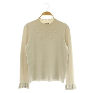 24AW レーヨンポリエステル ハイネックニット セーター 長袖 パール装飾 40 ライトべージュ /MY