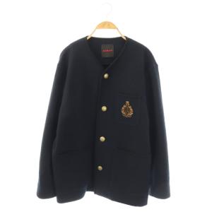 ウールコットンダブルフェイス カラーレスジャケット M ネイビー
