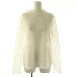 24AW フェザーチュールモックネック プルオーバー カットソー M ホワイト ベージュピンク 長袖 透かし編み