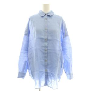 24SS 80リネンカシュクールビッグシャツ ブラウス 水色 ライトブルー 無地 ラウンドカラー 長袖