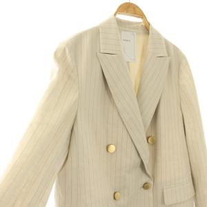NOBLE 25SS 麻混 ストレッチピークドラペルダブルジャケット テーラード 38 ベージュ /ES OS SH