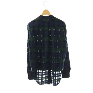 JIL SANDER ネイビー コットンスイッチヘムチェックシャツ 36 グリーン ネイビー /ES OS SH