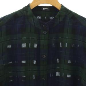 JIL SANDER ネイビー コットンスイッチヘムチェックシャツ 36 グリーン ネイビー /ES OS SH