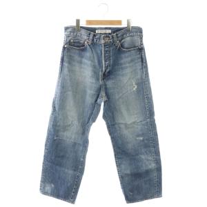 13OZデニムクラッシュダメージデニムパンツ ジーンズ ワイド ボタンフライ S ブルー /ES OS