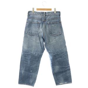 13OZデニムクラッシュダメージデニムパンツ ジーンズ ワイド ボタン