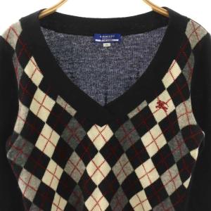 BURBERRY BLUE LABEL チェック Vネック ニット セーター 38 黒 ブラック /SS OS
